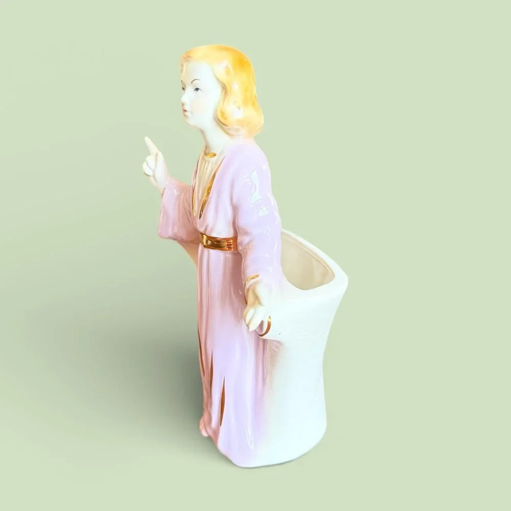 1950's Lady Planter/Head Vase Cream, Lilac and Gold Accents - Picture 3 of 14